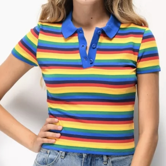 Alab Color stripe Crop polo, woman's size large - Picture 8 of 8